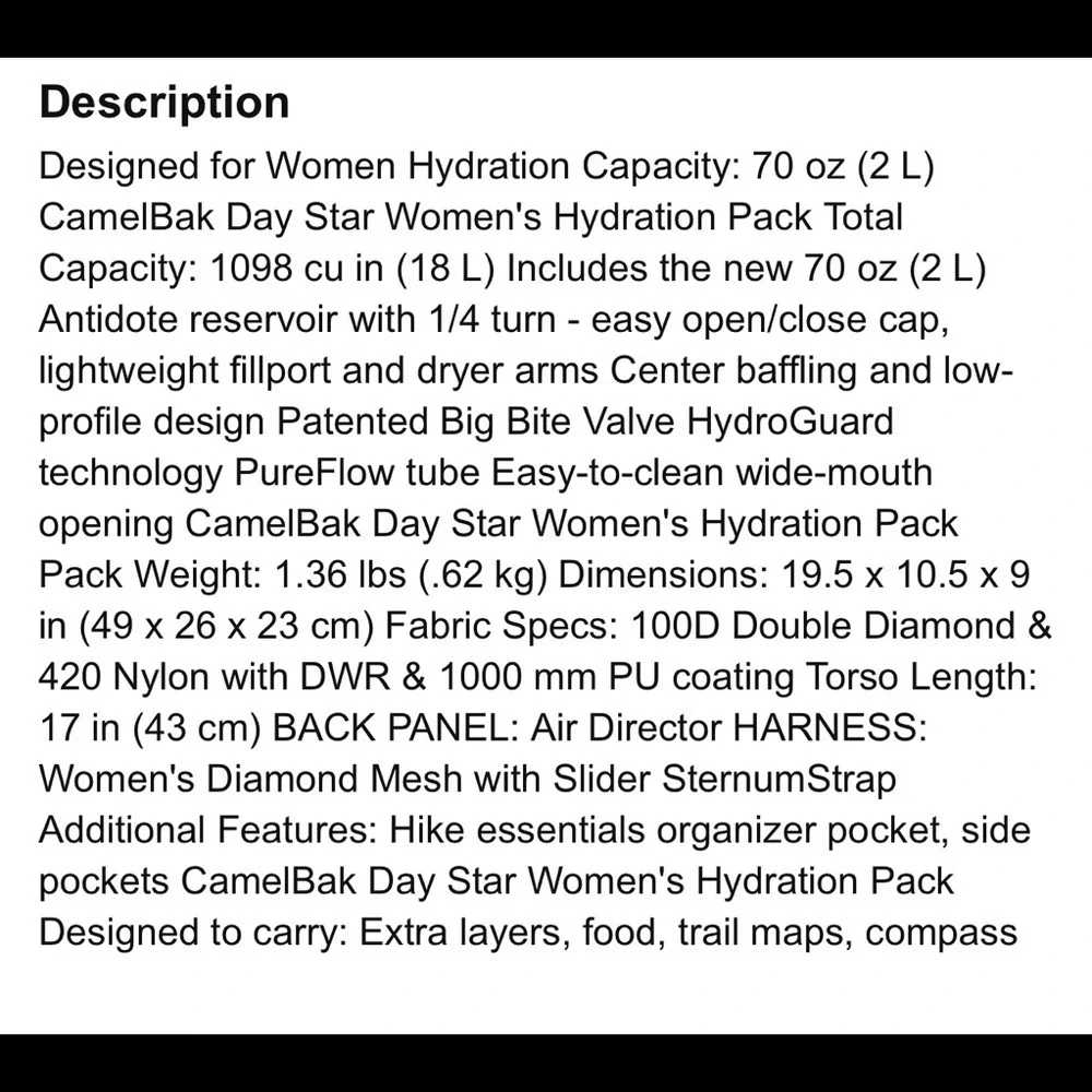 Camelbak Day Star Hydration Backpack, Dark Purple, 70-Ounce​​​​​​​​​